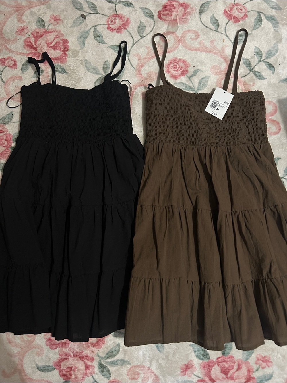 Forever 21 Girls' Black and Brown Smocked Tiered Sundress